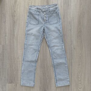 Anthropologie Pilcro Railroad Striped Blue White High Rise Button Jeans Sz 25